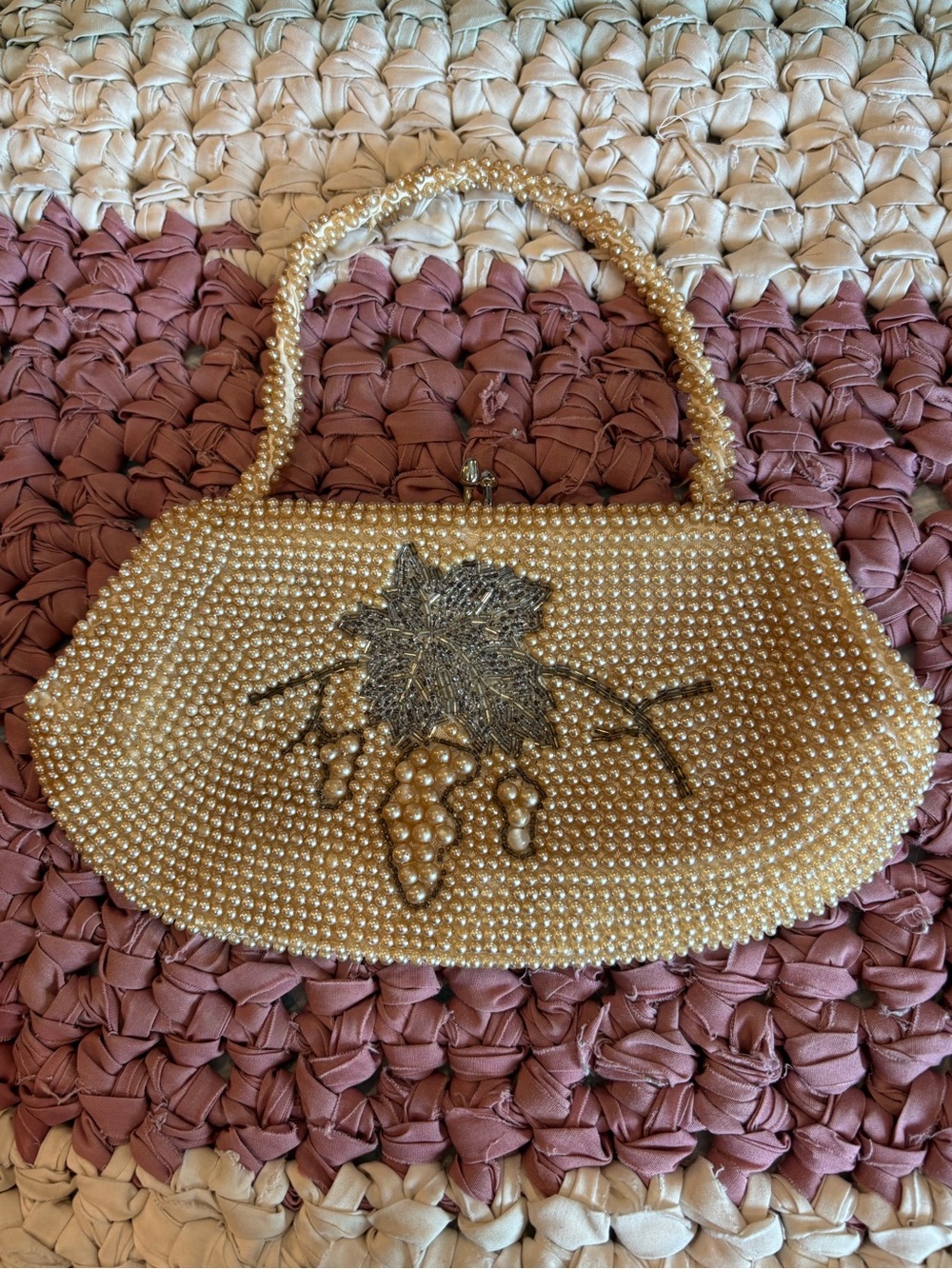 Vintage Imperial Japan Pearl Beaded Evening Purse May Co Handmade 1950s Glam
